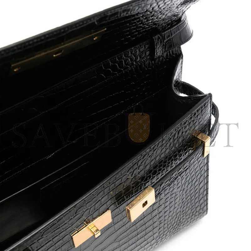 YSL MANHATTAN IN CROCODILE-EMBOSSED SHINY LEATHER 579271DND0J1000 (29*20*7.5cm)